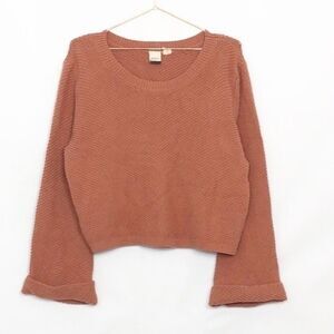 Roxy Cropped Sweater Dramatic Bell Sleeve Dusty Tan Pink New Condition M 22D